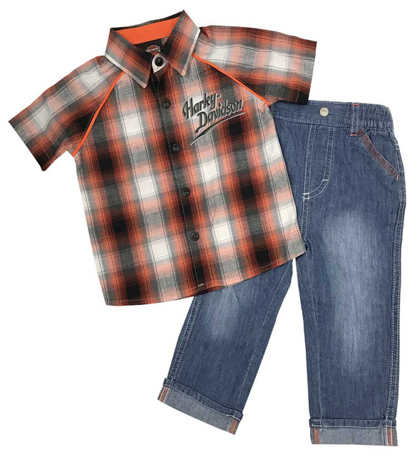 Harley-Davidson Little Boys' Plaid Shirt & Denim Pant Toddler 2Piece Set 2071757 - Wisconsin Harley-Davidson