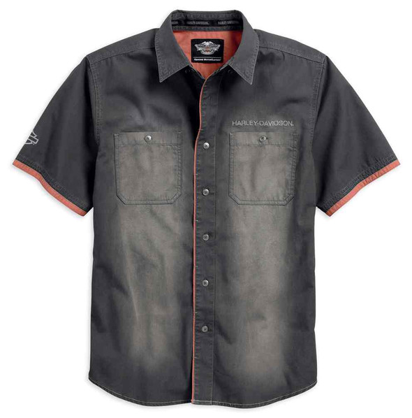Harley-Davidson Men's Contrast Accent Distressed Woven Shirt, Asphalt 96515-17VM - Wisconsin Harley-Davidson