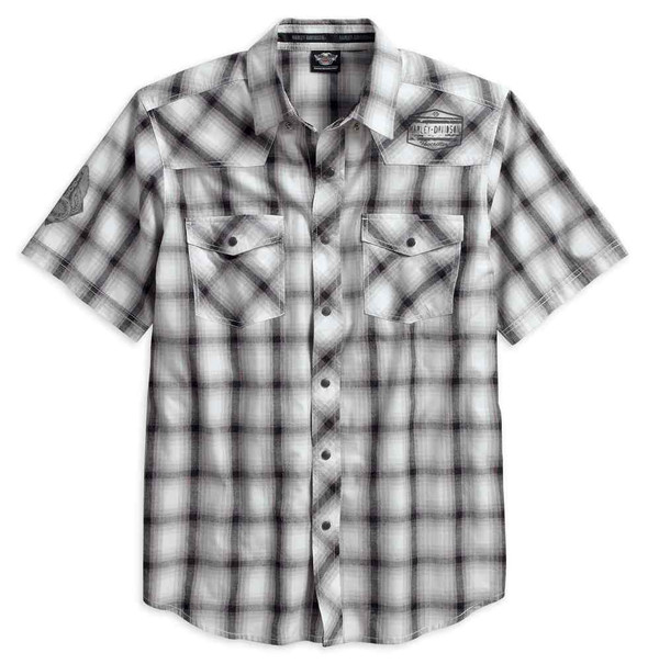Harley-Davidson Men's Allover Washed Plaid Short Sleeve Woven Shirt 96512-17VM - Wisconsin Harley-Davidson