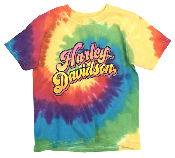 Harley-Davidson Little Girls' Glitter H-D Swirl Tie-Dye Rainbow Tee 1520753 - Wisconsin Harley-Davidson