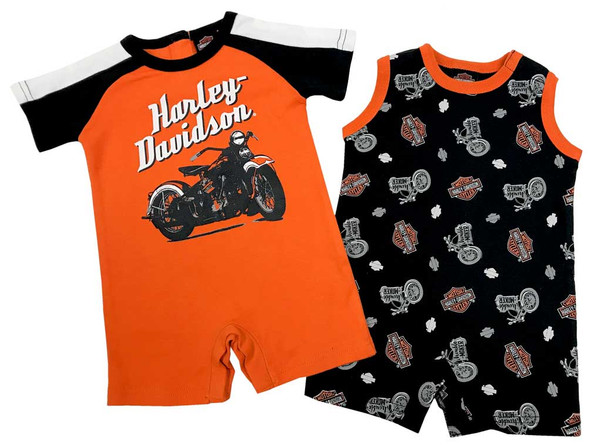 Harley-Davidson Baby Boys' Biker 2-Pack Infant Romper Set, Black/Orange 3062703 - Wisconsin Harley-Davidson