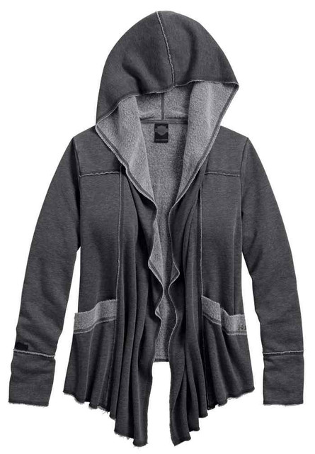 Harley-Davidson Women's Hooded Draped Cardigan, Charcoal Gray 96183-17VW - Wisconsin Harley-Davidson