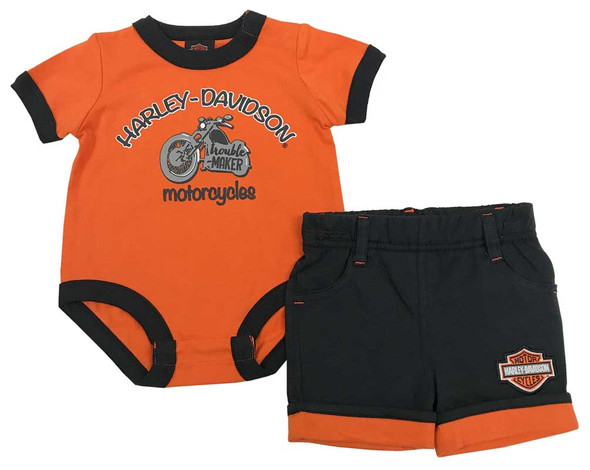 Harley-Davidson Baby Boys' Short Set w/ Infant Creeper, Orange & Black 2062707 - Wisconsin Harley-Davidson
