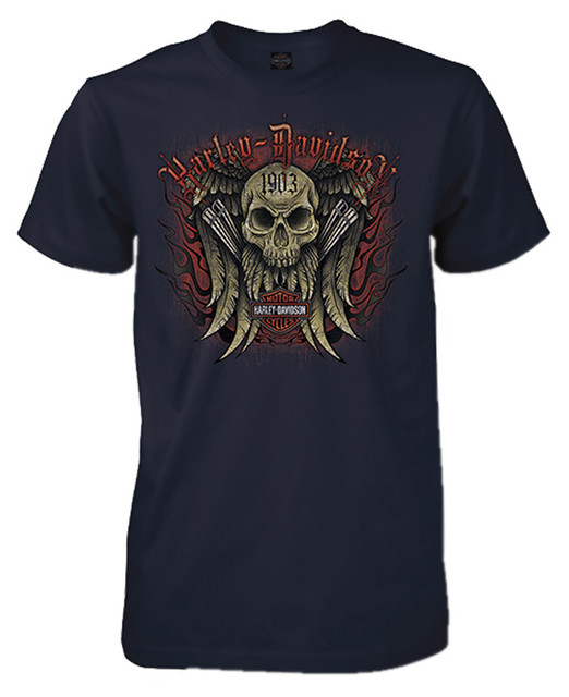 Harley-Davidson Men's Ace-High Skull Short Sleeve Crew-Neck T-Shirt, Navy Blue - Wisconsin Harley-Davidson