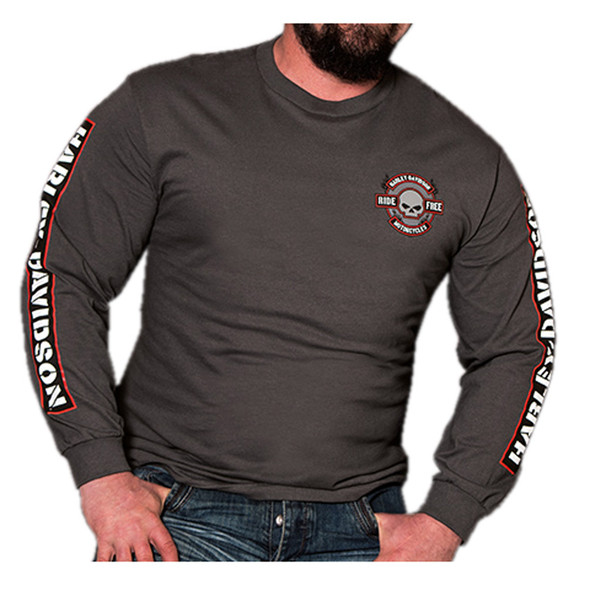 Harley-Davidson Men's Brawler Willie G Skull Long Sleeve T-Shirt, Charcoal Gray - Wisconsin Harley-Davidson