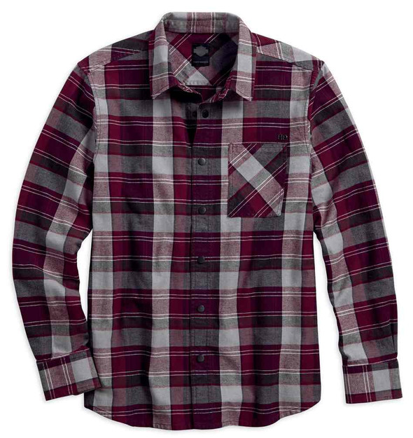 Harley-Davidson Men's Plaid Zippered Pocket Long Sleeve Woven Shirt 96646-17VM - Wisconsin Harley-Davidson