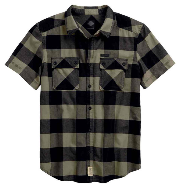 Harley-Davidson Men's Large Scale Plaid Short Sleeve Shirt, Black 96649-17VM - Wisconsin Harley-Davidson
