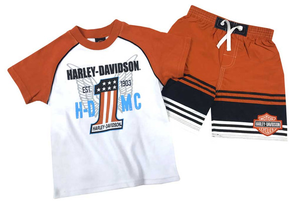 Harley-Davidson Little Boys' Swim Trunk & Short Sleeve Tee Toddler Set 9072635 - Wisconsin Harley-Davidson