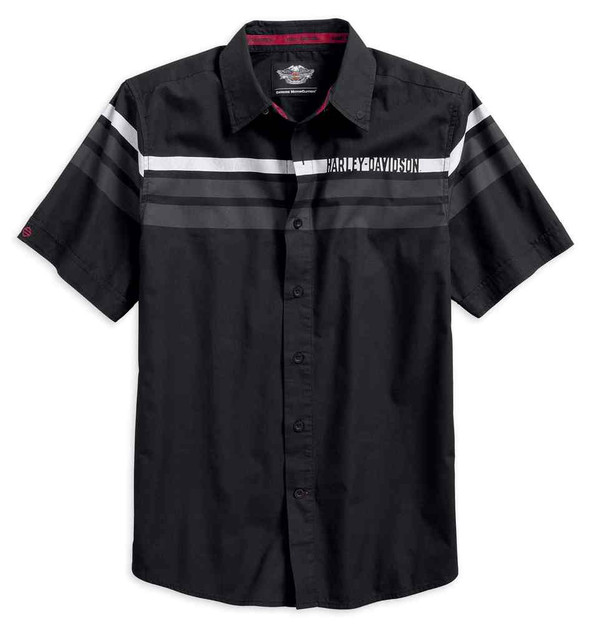 Harley-Davidson Men's Printed Chest Stripe Short Sleeve Shirt, Black 96622-17VM - Wisconsin Harley-Davidson