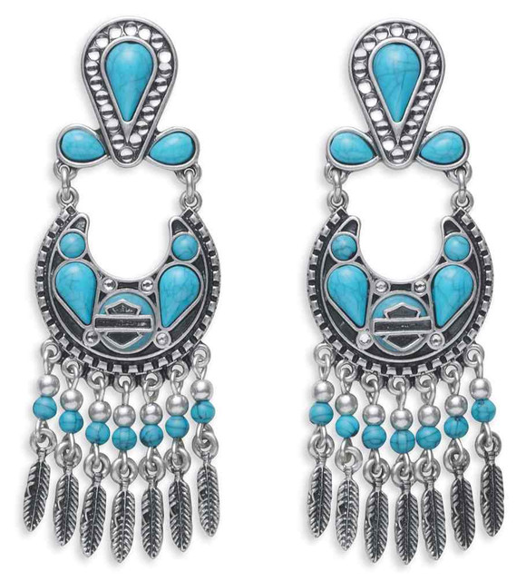 Harley-Davidson Women's Turquoise Beaded & Stones Drop Earrings 97875-17VW - Wisconsin Harley-Davidson