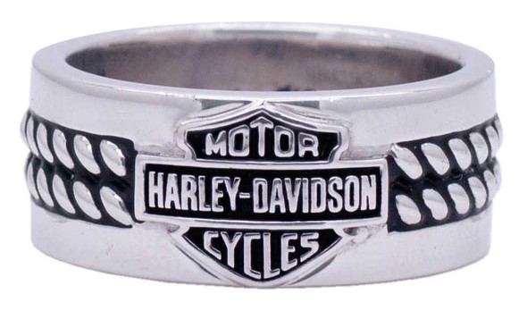 Harley-Davidson Men's Double Silver Rope Band Bar & Shield H-D Ring HDR0445 - Wisconsin Harley-Davidson