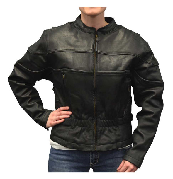 Redline Women's Mid-Weight Reflective Leather Motorcycle Jacket, Black L-399 - Wisconsin Harley-Davidson