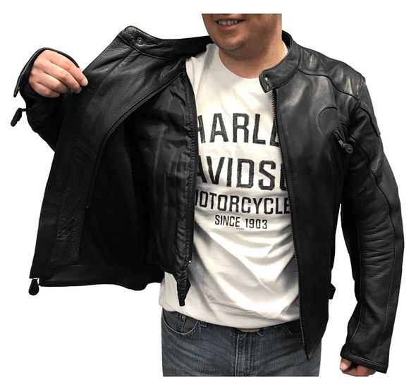 Redline Men's Armor Cowhide Leather Sport Motorcycle Jacket, Black