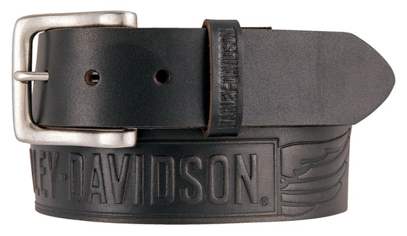 Harley-Davidson Men's Embossed Crosswind Leather Belt, Black HDMBT11334-BLK - Wisconsin Harley-Davidson