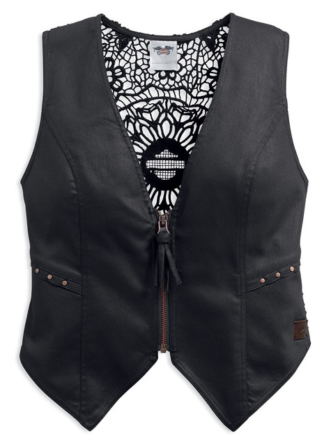 Harley-Davidson Women's Crochet Back Zippered Fashion Vest, Black 96166-17VW - Wisconsin Harley-Davidson