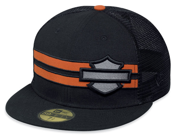 Harley-Davidson Men's Stripe Bar & Shield 59FIFTY Trucker Cap, Black 97668-17VM - Wisconsin Harley-Davidson
