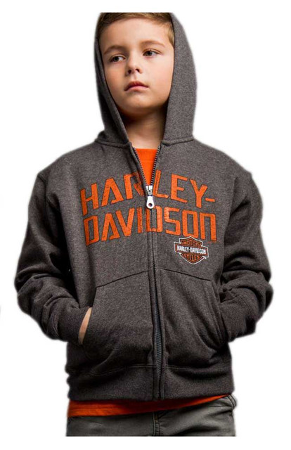 Harley-Davidson Big Boy's Brazen Defiance Full-Zip Hooded Sweatshirt, Gray - Wisconsin Harley-Davidson