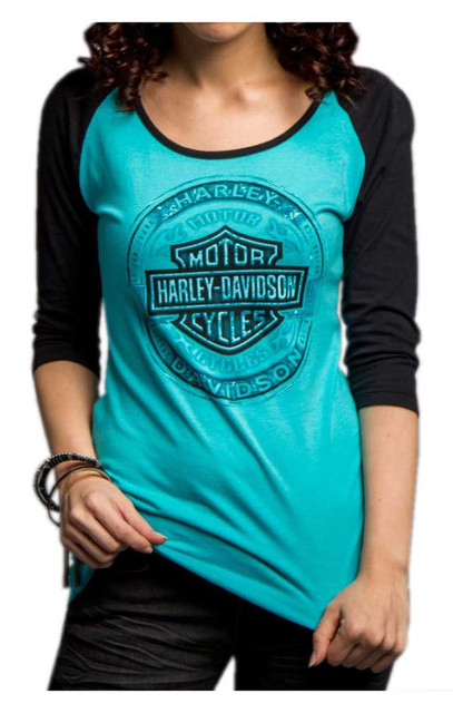 Harley-Davidson Women's Handcrafted Badass 3/4 Sleeve Raglan Shirt 5U33-HC9Z - Wisconsin Harley-Davidson
