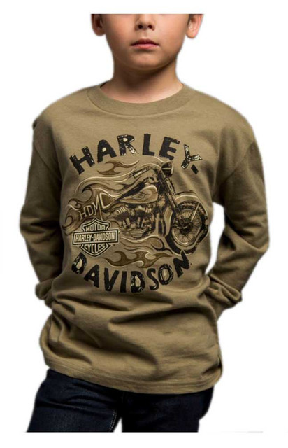 Harley-Davidson Big Boy's Arriving Safely Long Sleeve Crew Shirt, Green - Wisconsin Harley-Davidson