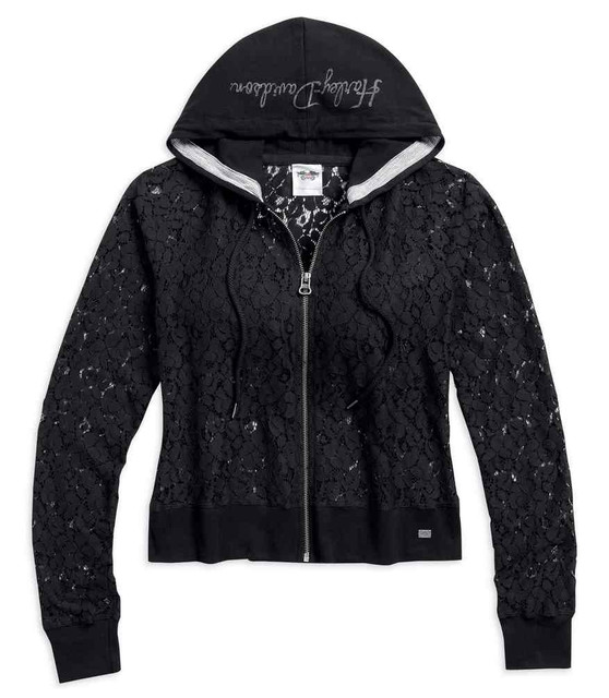 Harley-Davidson Women's Contrasting Lace Zippered Hoodie, Black 96080-17VW - Wisconsin Harley-Davidson