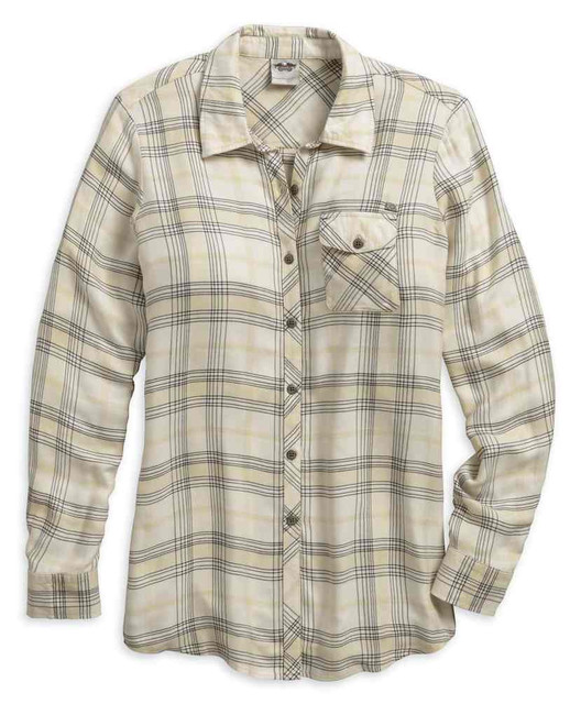 Harley-Davidson Women's Relaxed Fit Long Sleeve Plaid Shirt, White 96019-18VW - Wisconsin Harley-Davidson