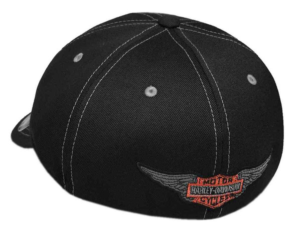 Harley-Davidson® Men's Flames H-D Stretch Fit Baseball Cap, Black