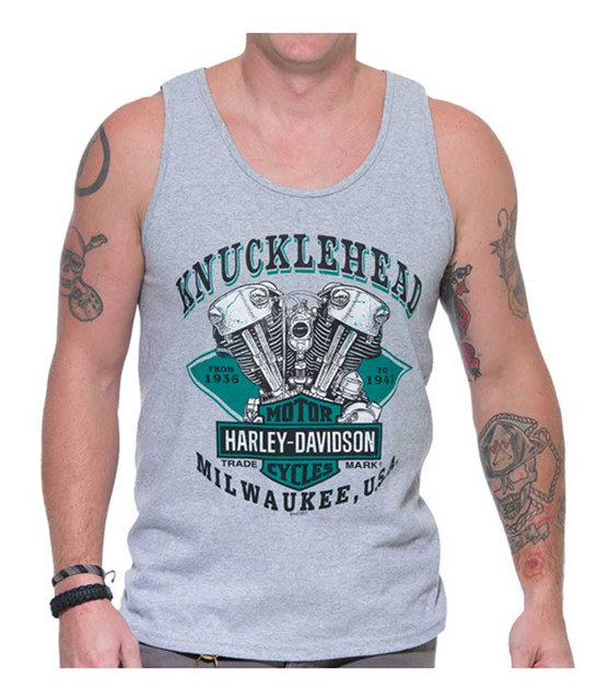 Harley-Davidson Men's Diamond Knucklehead Sleeveless Muscle Tee, Heather Gray - Wisconsin Harley-Davidson