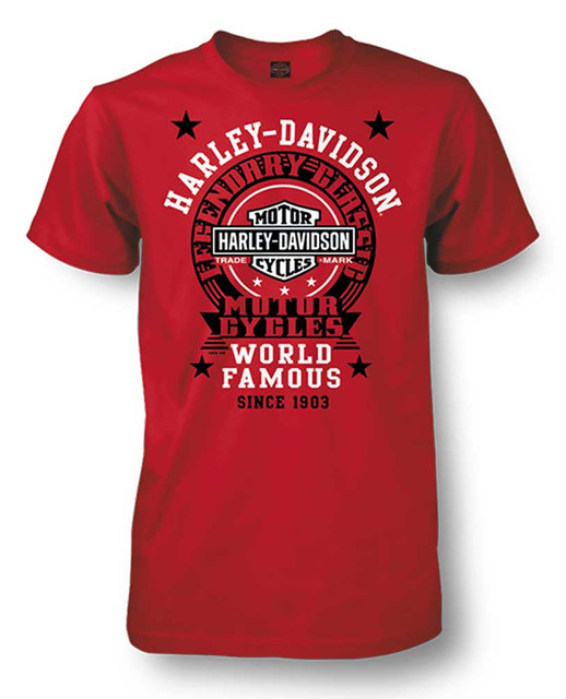 Harley-Davidson Men's Famous Bar & Shield Short Sleeve T-Shirt, Bright Red - Wisconsin Harley-Davidson