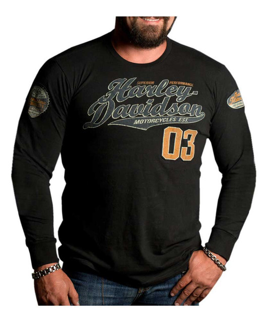 Harley-Davidson Men's Superior Script Premium Long Sleeve Shirt, Black - Wisconsin Harley-Davidson
