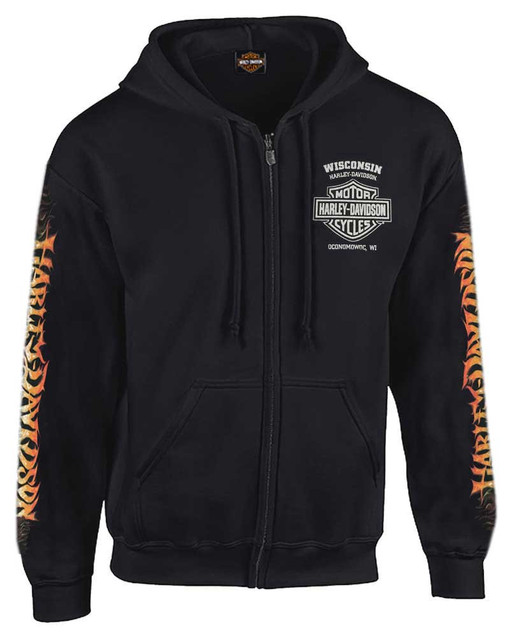Harley-Davidson Men's Inferno Eagle Full-Zipper Hooded Sweatshirt, Black - Wisconsin Harley-Davidson