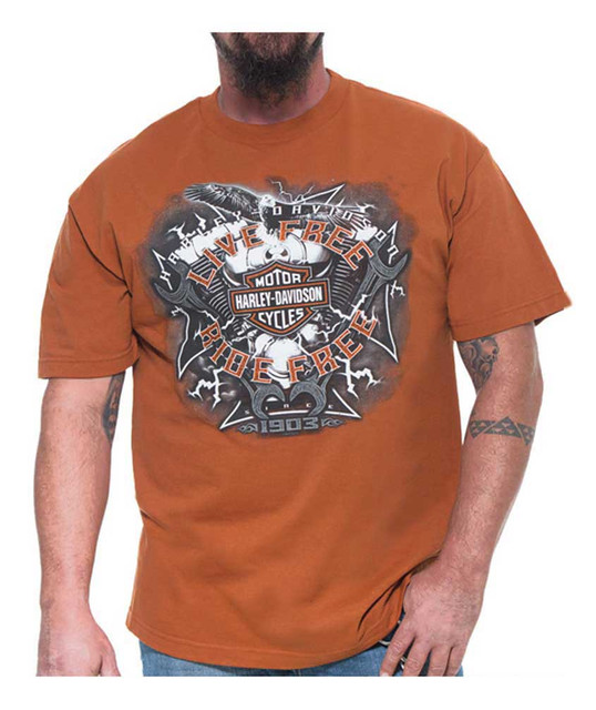 Harley-Davidson Men's Electric Bar & Shield Short Sleeve T-Shirt, Texas Orange - Wisconsin Harley-Davidson