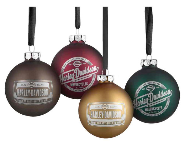Harley-Davidson Set of 4 Glass Ball Ornaments, 2 Seasonal Graphics 96910-18V - Wisconsin Harley-Davidson