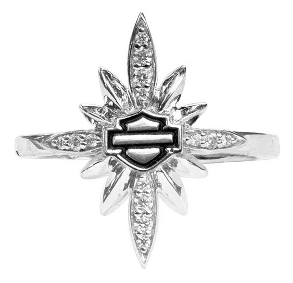 Harley-Davidson Women's Starburst Encrusted Bling Ring, Silver Finish HDR0457 - Wisconsin Harley-Davidson