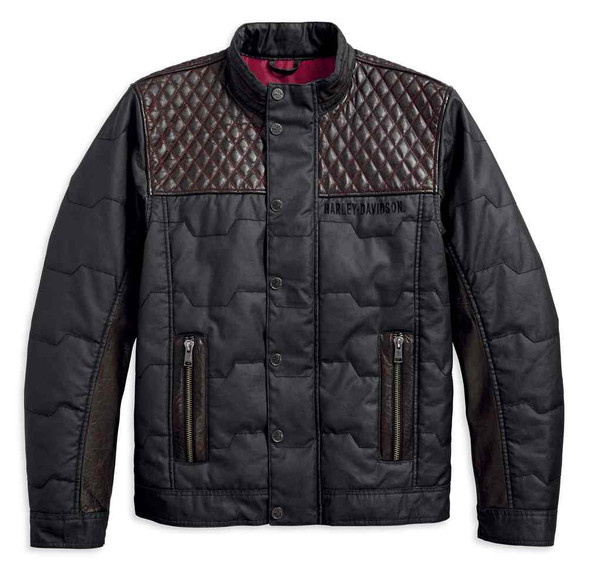 Harley-Davidson Men's Quilted Red Leather Accent Jacket, Black 97441-18VM - Wisconsin Harley-Davidson