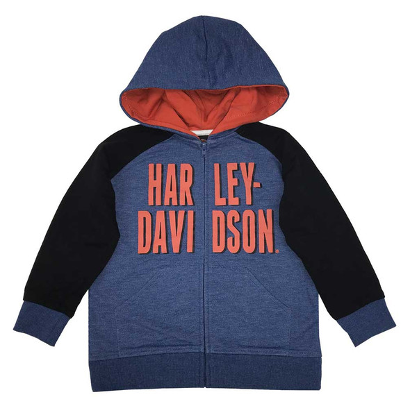 Harley-Davidson Toddler's French Terry Full Zip Contrast Hoody, Blue 6574713 - Wisconsin Harley-Davidson