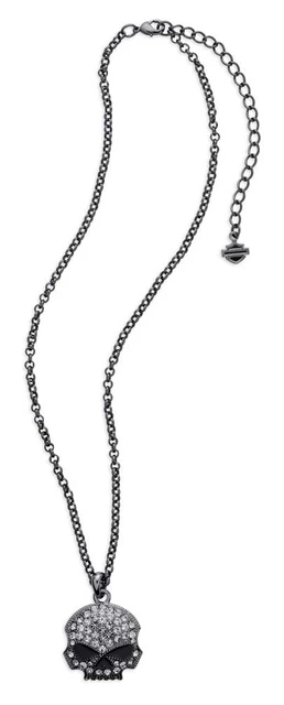 Harley-Davidson Women's Rhinestone Willie G Skull Necklace, Black 99548-16VW - Wisconsin Harley-Davidson