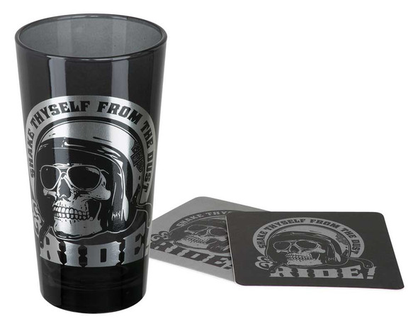Harley-Davidson Skull Rider Tall Glass Set w/ Matching Coasters, 20oz. HDL-18781 - Wisconsin Harley-Davidson