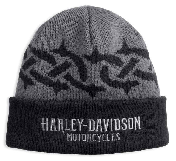 Harley-Davidson Men's Tribal Tire Tread Knit Beanie Hat, Gray & Black 97811-18VM - Wisconsin Harley-Davidson
