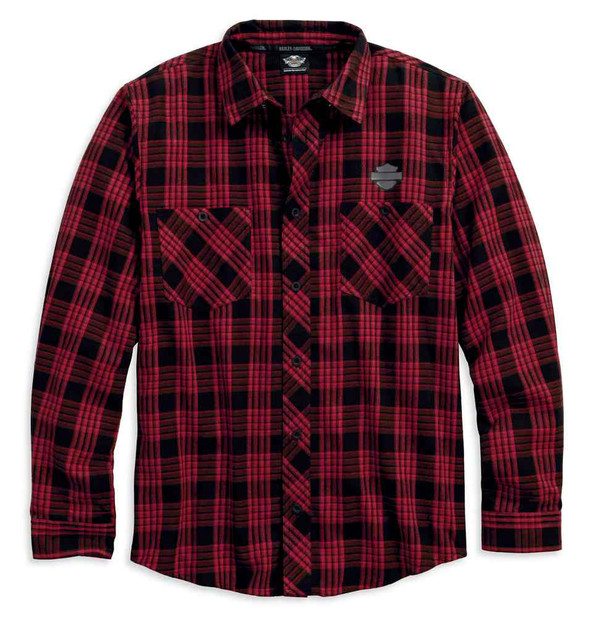 Harley-Davidson Men's Plaid Flannel Long Sleeve Woven Shirt, Red 96483-18VM - Wisconsin Harley-Davidson