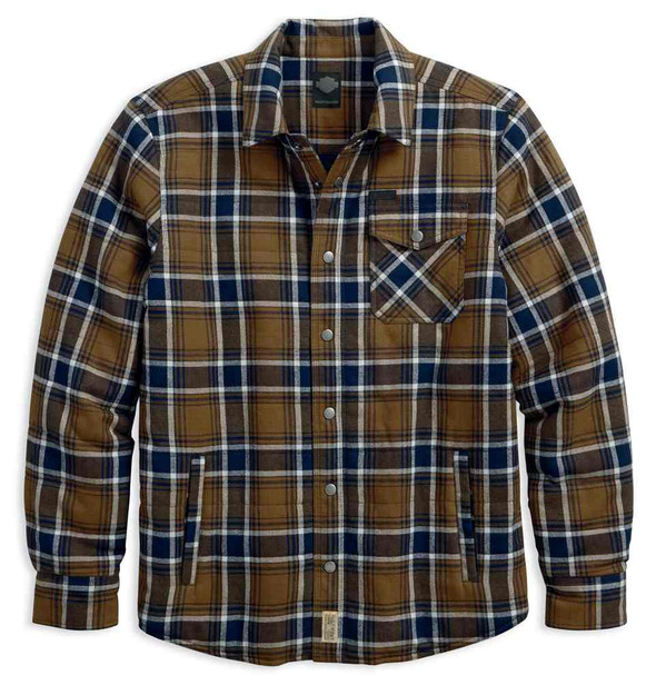 Harley-Davidson Men's Quilted Plaid Slim Fit Shirt Jacket, Brown 96457-18VM - Wisconsin Harley-Davidson