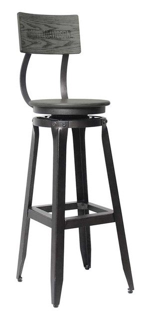 Harley-Davidson Bar & Shield Wood Backrest Bar Stool, Ash Gray Wood HDL-12212 - Wisconsin Harley-Davidson