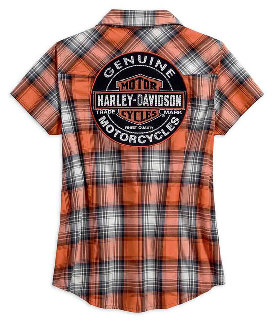 Harley-Davidson® Women's Genuine Oil Can Plaid Short Sleeve Shirt
