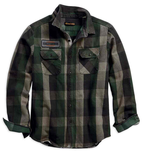 Harley-Davidson Men's Applique Plaid Long Sleeve Slim Fit Woven Shirt 99096-18VM - Wisconsin Harley-Davidson
