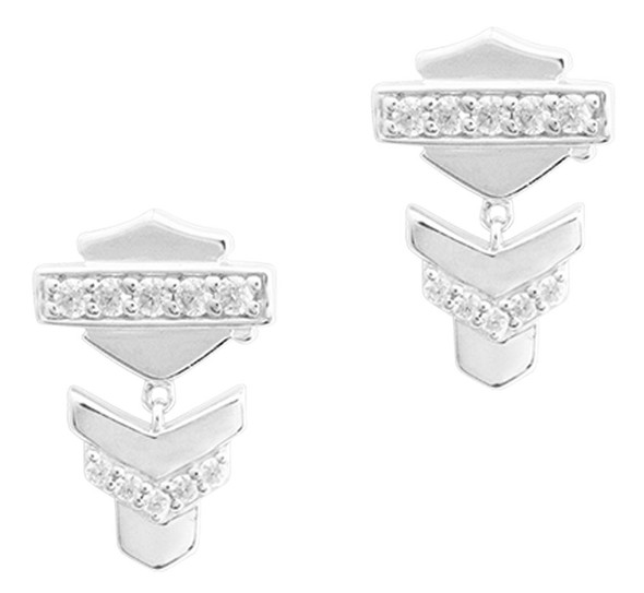 Harley-Davidson Women's Embellished Chevron Drop Post Earrings, Silver HDE0460 - Wisconsin Harley-Davidson