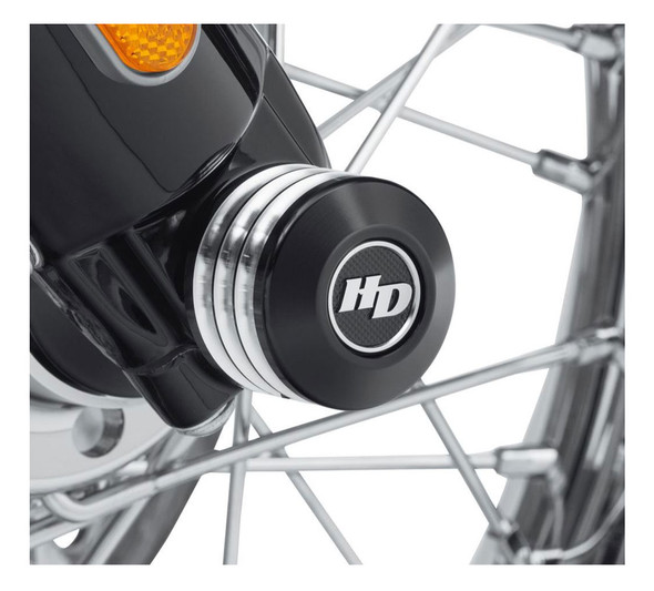 Front Axle Nut Cover シルバー 43000064 新品未使用 Harley-Davidson® Defiance Front Axle Nut Covers - Black Cut