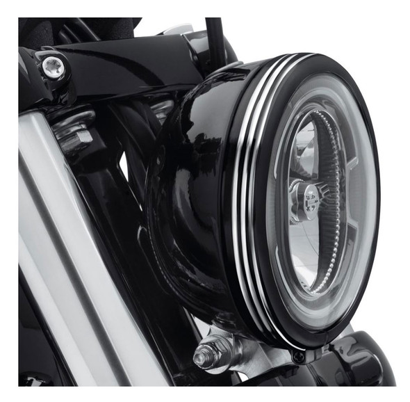 Harley-Davidson 5.75in. Defiance Headlamp Trim Ring - Black Machine Cut 61400430 - Wisconsin Harley-Davidson