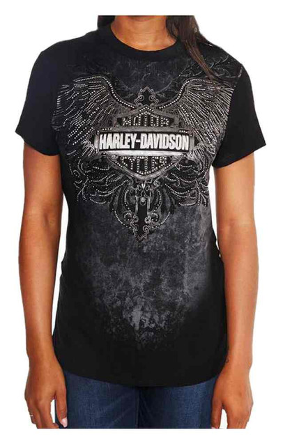 Harley-Davidson Women's Crack The Whip Embellished Short Sleeve Tee, Black - Wisconsin Harley-Davidson