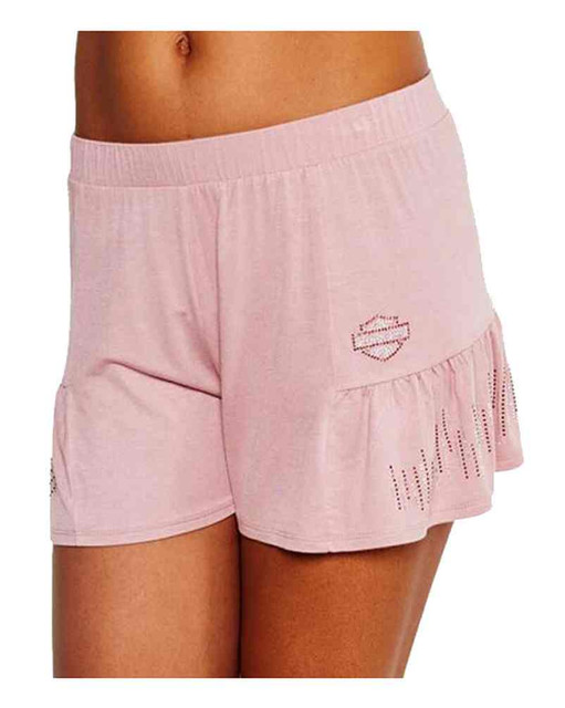 Harley-Davidson Women's BNS Flair Embellished Side Pleated Sleep Shorts, Pink - Wisconsin Harley-Davidson
