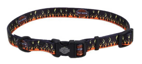 Harley-Davidson® Adjustable Flames Bar Shield Dog Collar Black