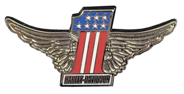 Harley-Davidson Winged #1 Logo Metal Emblem Pin, Red White Blue & Silver, 52583 - Wisconsin Harley-Davidson